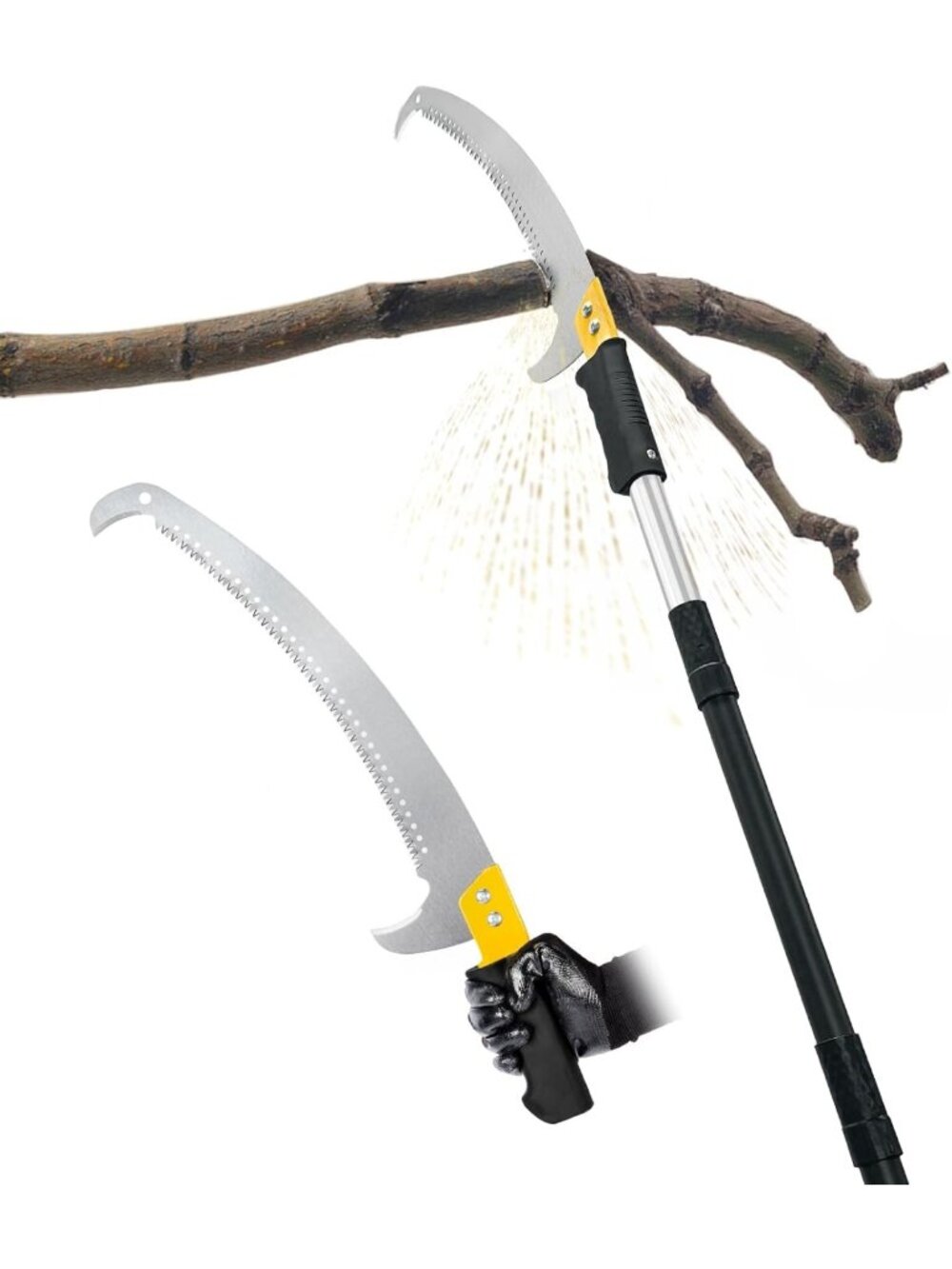 Adjustable 11FT Pole Saw - Lightweight Manual Pruning Tool for Tree Trimming